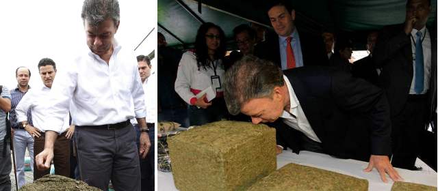 Presidente Santos también olió la marihuana en Medellín | El presidente Juan Manuel Santos oliendo marihuana en la Comuna 13 y en la calle de El Bronx en Bogotá. Fotos: Robinson Sáenz- El Colombiano y Héctor Fabio Zamora - El Tiempo
