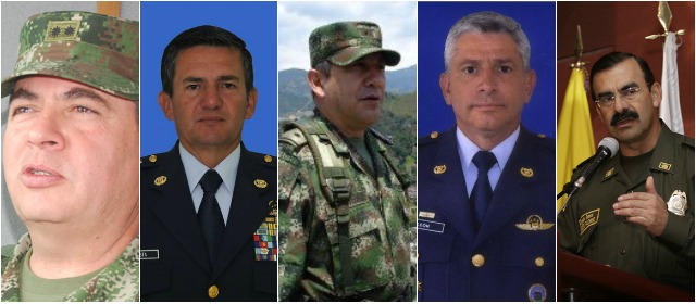 Perfiles de la nueva cúpula de las Fuerzas Militares | De izquierda a derecha: Generales Leonardo Barrero, Hugo Acosta, Juan Pablo Rodríguez, Guillermo León y Rodolfo Palomino. Fotos Colprensa