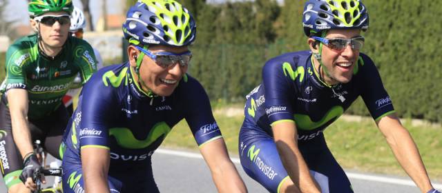 Jonathan Castroviejo ya estuvo al lado del colombiano este año en la Tirreno-Adriático. FOTO CORTESÍA MOVISTAR TEAM