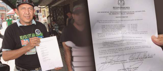 45.582 firmas apoyan referendo de revocatoria de la alcaldía en Bello | Integrantes del comité promotor recolectaron firmas de los bellanitas durante dos meses y medio. FOTO HERNÁN VANEGAS