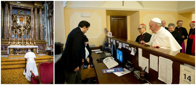 Desde su primer día el Papa mostró austeridad | El papa Francisco llegó a la basílica Santa María Mayor en un carro sin blindaje. Después de la homilía, pidió al conductor que se desviara al hostal en el que se hospedó antes del cónclave. FOTO REUTERS