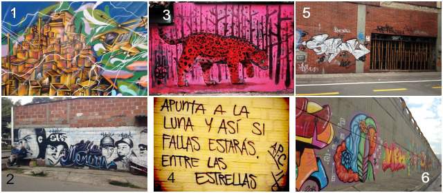 1. Recuerdos de la Operación Orión, 2. A la memoria de los raperos asesinados, 3. Intervención en el Zoológico Santa Fe, 4. Frase en la 33, 5. Tags en propiedad privada, 6. Deprimido de San Juan