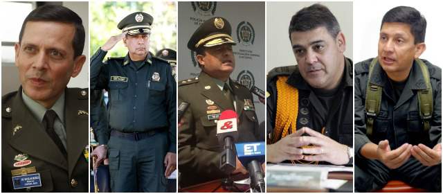 Remezón en la Policía busca mejoras en seguridad: Pinzón | De izquierda a derecha: General Nicolás Muñoz, General Yesid Vásquez Prada, General Jorge Hernando Nieto, General Ricardo Restrepo Y General Jorge Rodríguez. FOTO COLPRENSA