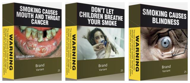 En Australia todos los paquetes de cigarrillos serán iguales, sin logos y con advertencias | Este es uno de los modelos propuestos para que todos los paquetes de cigarrillos en Australia sean iguales. Foto: Reuters