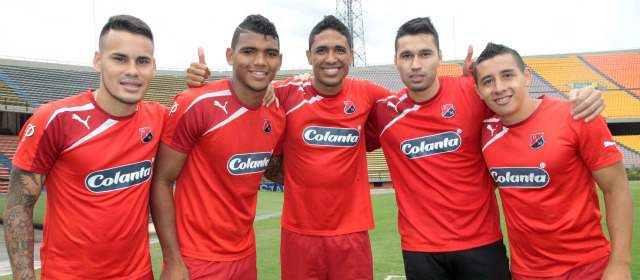 Itagüí y DIM están listos para su clásico | Cristian Restrepo, Rafael Pérez, Hernán Pertuz, Leandro Castellanos y Cléider Alzate, titulares del DIM. FOTO HERNÁN VANEGAS