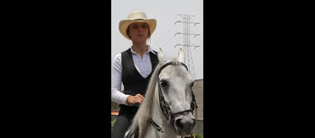 Jinetes y amazonas compiten en chalanería | Juliana Hernández Franco practica antes de ingresar a la pista. Luce el uniforme de competencia. FOTO HENRY AGUDELO