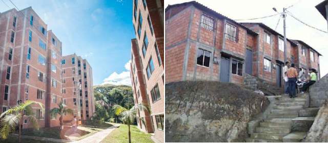 Minvivienda arremete contra Álvaro Uribe en defensa a las casas gratis | El ministro publicó estas fotos que corresponden al proyecto Altos de San José en Medellín, de este Gobierno. Y al lado derecho la Urbanización Horizonte, en Angeópolis, hechas por el Gobierno anterior. Foto: Ministerio de Vivienda