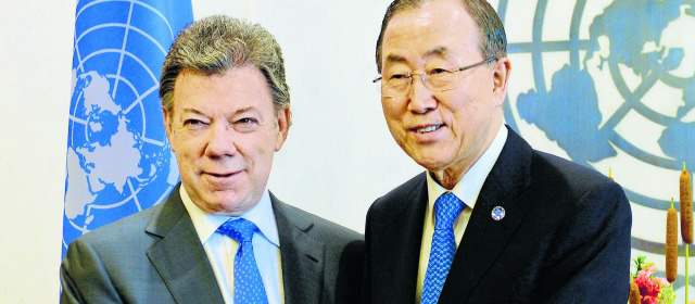 Santos dio en N.Y. su parte de tranquilidad con la paz | Santos se reunió con Ban Ki-moon a quien le entregó la carta contra Nicaragua. FOTO PRESIDENCIA