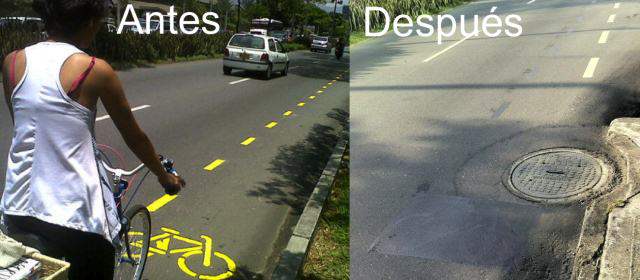 Polémica en la ciudad porque borraron la ciclovía de Industriales | El Plan de Desarrollo de Medellín promete más kilómetros de ciclorruta. Secretaría de Movilidad dice que la señalización no es decorativa. FOTO MANUEL SALDARRIAGA - DONALDO ZULUAGA