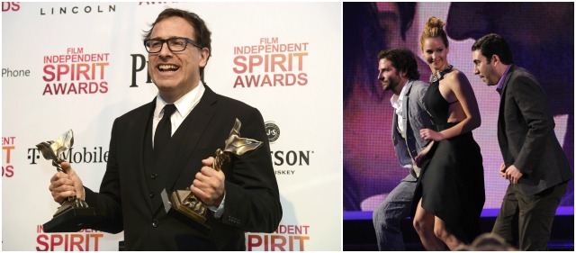 El director David O. Russell (izquierda) posa con los Premios Spirit a mejor dirección y guión por Silver Linings Playbook. A la derecha Jennifer Lawrence, elegida mejor actriz. FOTOS AP - REUTERS