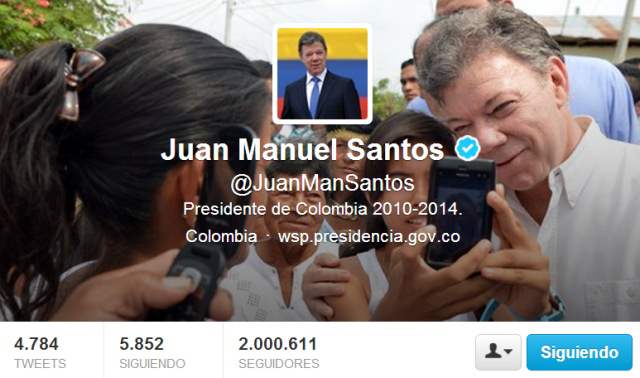 El presidente Santos alcanzó los dos millones de seguidores en Twitter |