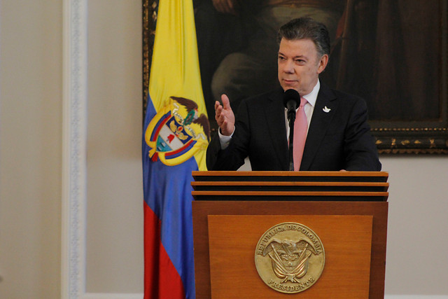 El presidente Juan Manuel Santos pronunció un polémico discurso en la posesión del procurador Fernando Carrillo. FOTO COLPRENSA