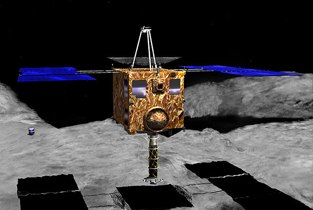 Ilustración de Hayabusa aterrizando en el asteroide para traer muestras Itokawa. Foto Jaxa