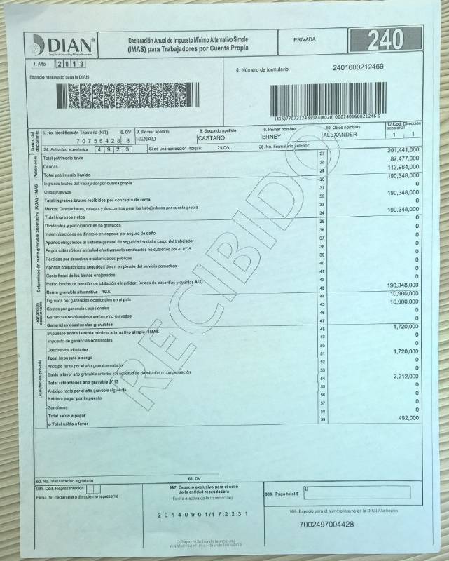 13. Declaración de renta de Erney Alexander (2013)