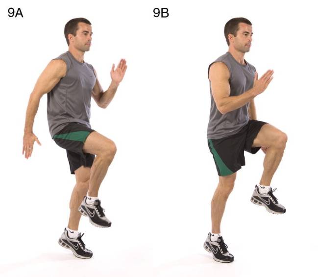 Rodillas y trote alto. Cuerpo completo. FOTO: Cortesía investigación Health and fitness journal.