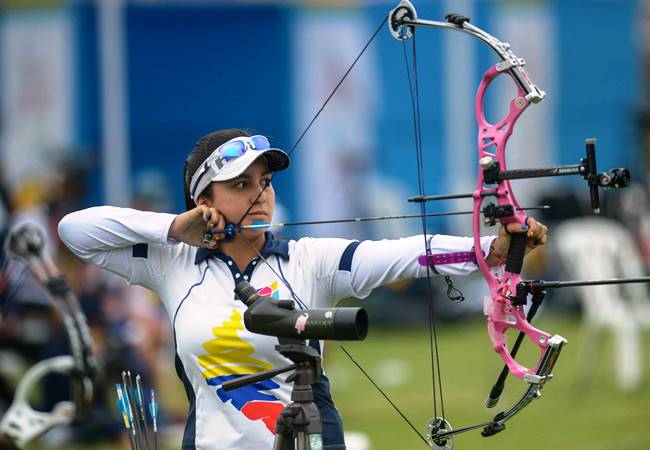 Sara López fue la gran figura entre las damas del Nacional de tiro con arco. Repitió la marca mundial de 706 puntos en arco compuesto. Había despojado a Erika Jones (E.U.) con 704. FOTO cortesía