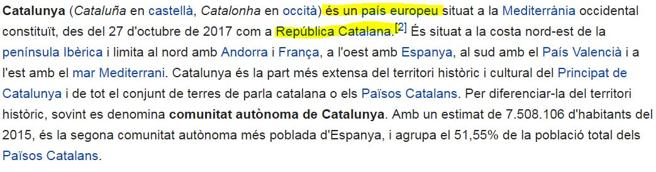 Cataluña, según Wikipedia en catalán.