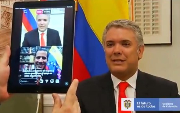 El presidente Iván Duque habló de diversos temas con el presidente interino de Venezuela, Juan Guaidó. Foto: Pantallazo video de cuenta en Twitter de Iván Duque. 