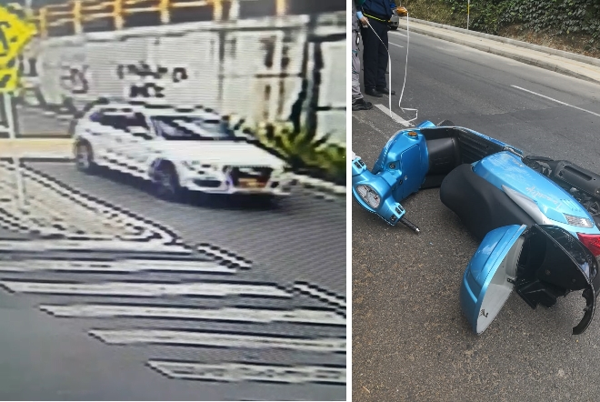 La camioneta que chocó a la joven y el estado en que quedó la moto en la que ella se movilizaba. FOTOS CORTESÍA.