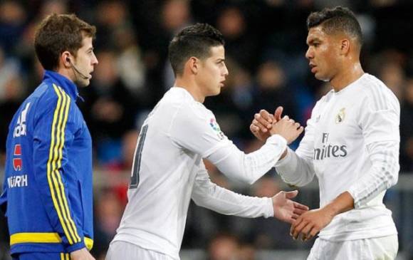 James y Casemiro, compañeros en el Real Madrid, rivalizarán este martes en el partido Brasil vs. Colombia por las Eliminatorias. FOTO Tomada de Realmadrid.com