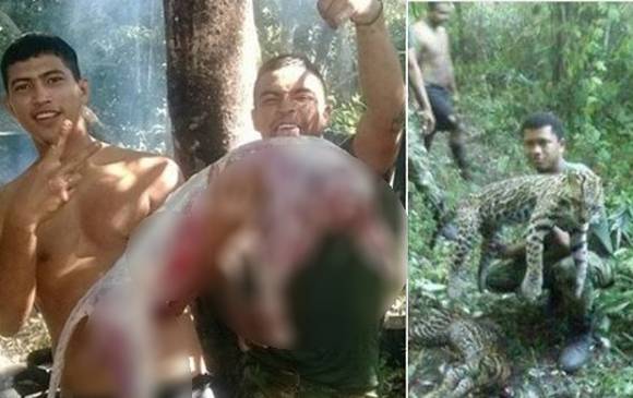 Varias fotografías tienen indignados a los usuarios de las redes sociales por unos soldados que matan y se comen dos tigrillos en Vichada. FOTO CORTESÍA