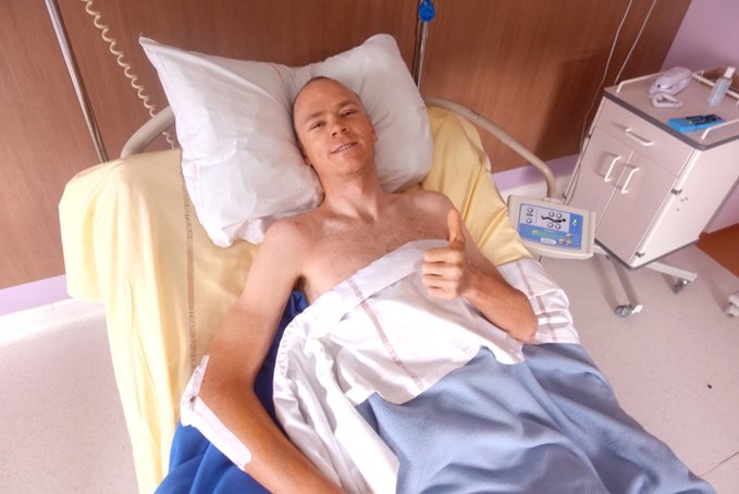 La imagen de Froome diás después del accidente mientras se recuperaba en un hospital. FOTO: TWITTER DE CHRIS FROOME