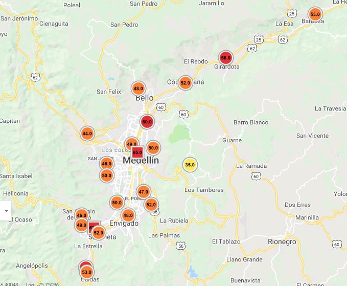 Así estaban las estaciones del Siata a las 7:00 a.m.