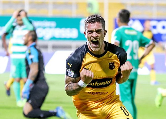 El argentino Adrián Arregui marcó su primer gol con el Poderoso, en la victoria 0-1 ante Equidad. FOTO TOMADA DE TWITTER