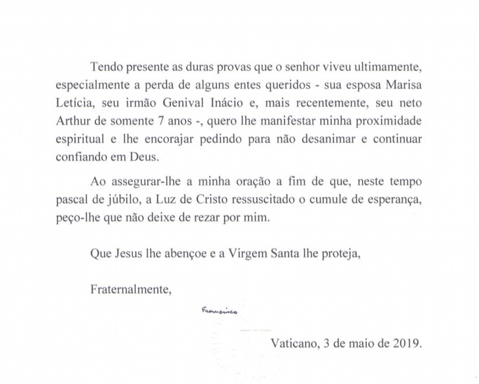“No desistir”, mensaje del intercambio de cartas entre el papa Francisco y Lula