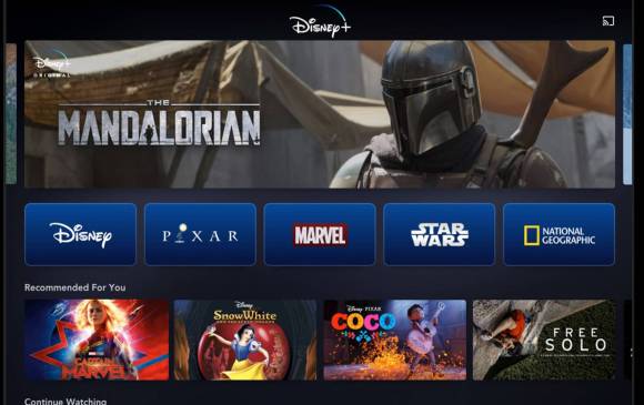 Así se vería la plataforma de streaming de Disney+. Foto Cortesía Disney