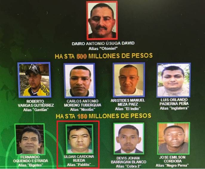 Este es el cartel de los más buscados en el que aparece alias “Pablito”. FOTO: cortesía Policía. 
