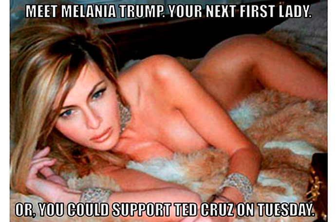 Se hizo circular en la red social Twitter una foto de su esposa, la exmodelo Melania Trump, posando desnuda.