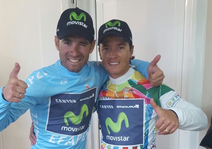 El ciclista del Movistar Team Alejandro Valverde ya es segundo en la general a tres segundos de su compañero de equipo, el colombiano Carlos Alberto Betancur. FOTO MOVISTAR TEAM 
