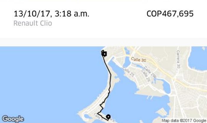 A usuaria de Uber en Cartagena le cobraron $467.695 en una carrera