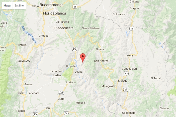 Según las coordenadas entregadas por el SGC, este fue el sitio exacto del epicentro del sismo. FOTO Google Coordenadas