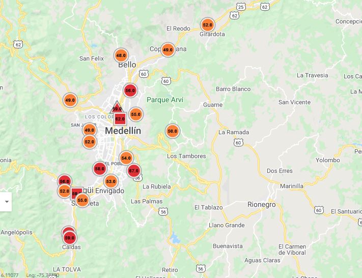 Las estaciones marcadas con cuadros y triángulos son de tránsito, y no tienen incidencia en la definición de medidas. FOTO SIATA