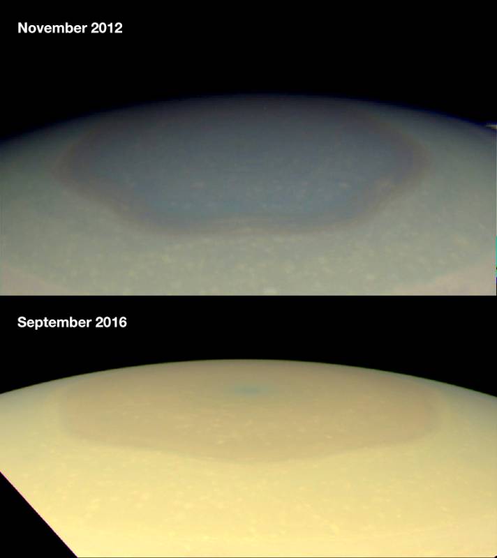 Modificación de los colores en el norte de Saturno. FOTO: NASA/JPL-Caltech/Space Science Institute