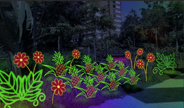 Motivos frutales luminosos adornarán los jardines. IMAGEN CORTESÍA EPM