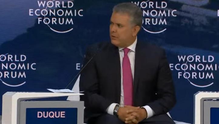 El presidente Iván Duque durante su intervención del miércoles en Davos. FOTO: Cortesía Presidencia