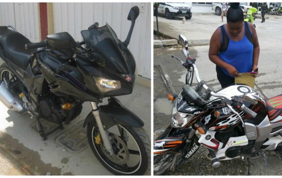 La imagen de la izquierda corresponde a un modelo similar a la motocicleta que le robaron. La de la derecha fue el estado en el que se encontraba cuando apareció. FOTO CORTESÍA