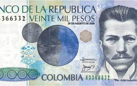 A partir del dos de diciembre de 1996 se puso en circulación el billete de $20.000 en homenaje a Julio Garavito Armero. FOTO Banco de la República