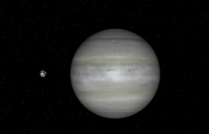 El planeta HD 93083b en contraste con la Tierra. Este gira alrededor de una estrella enana naranja, un poco menos caliente y luminosa que el Sol. Crédito: ilustración que compara el planeta HD 93083b con la Tierra. Nasa 