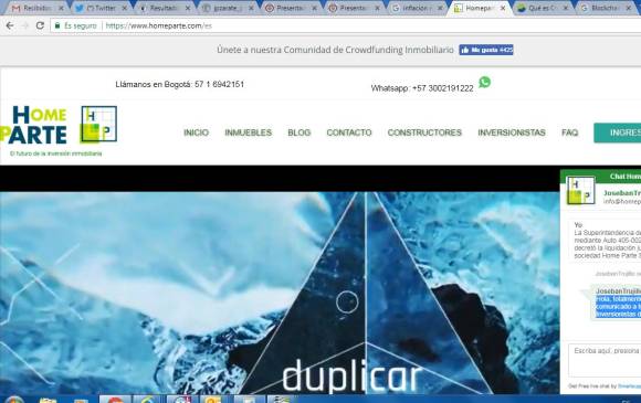 Aspecto de la página web de Home Parte. FOTO: EL COLOMBIANO.
