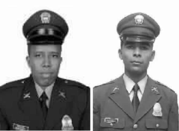 Los patrulleros John Camilo Blanco Soto y Neder Alberto Pastrana Hernández fueron asesinados en Dabeiba. FOTO Policía