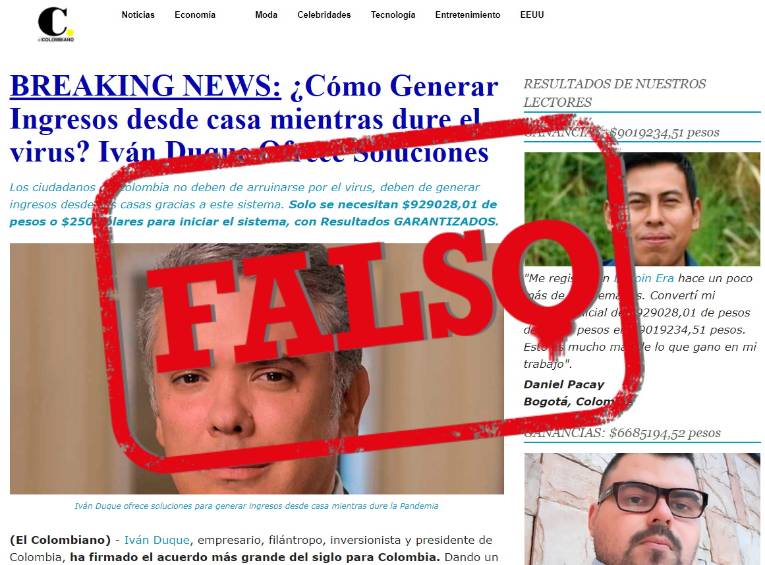 Pantallazo del artículo falso.