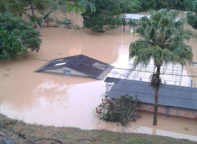 En Vegachí hubo un incremento de 4,70 metros en el punto donde se unen los ríos La Cruz y Volcán, y la quebrada La Gallinera. FOTO CORTESÍA GOBERNACIÓN DE ANTIOQUIA
