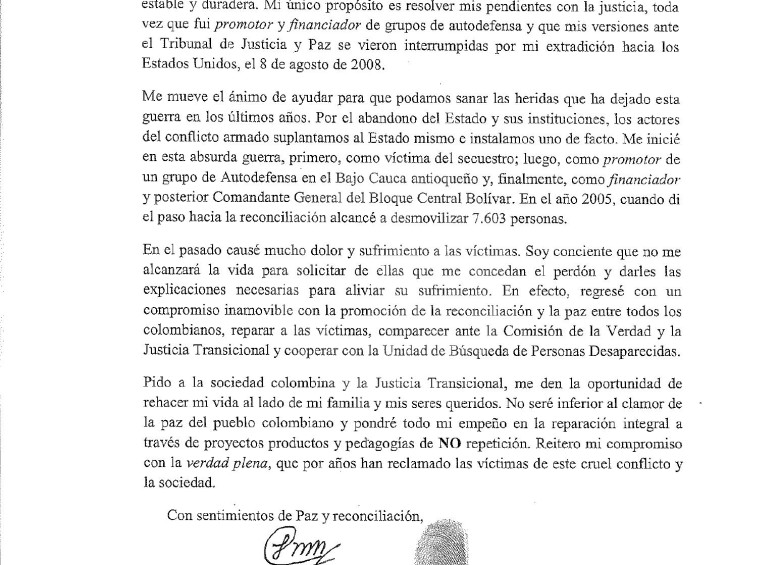 Este es el comunicado firmado por Carlos Mario Jiménez. FOTO: Cortesía