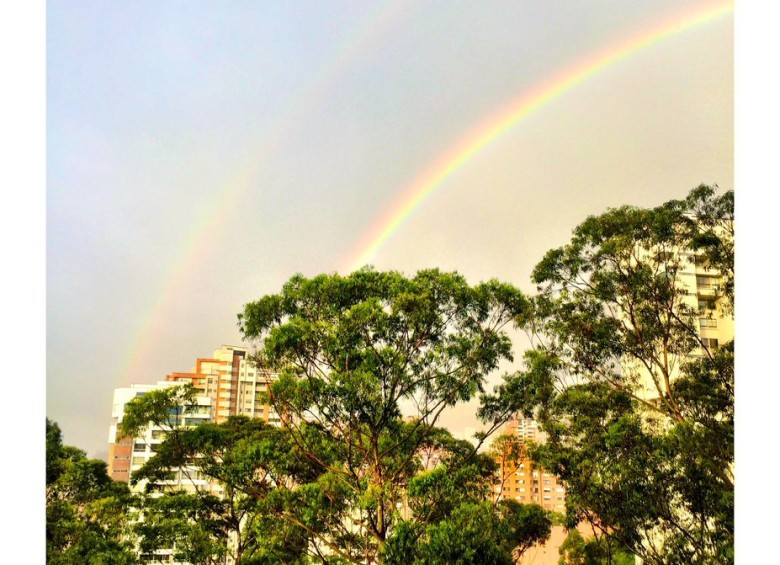 La fría y lluviosa tarde que soportaron los habitantes, y turistas, este martes 2 de enero en Medellín, se vio recompensada por un colorido arcoíris que se pudo disfrutar desde varios puntos del sur del Aburrá. FOTO Twitter @mariaaarbelaez
