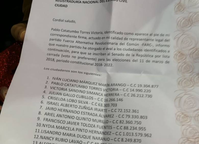 Farc inscribió sus candidatos al Congreso de la República