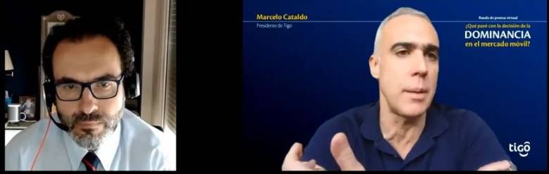 Marcelo Cataldo, presidente de Tigo y Johan Obradors, de Analysis Mason, presentaron el estudio sobre concentración en el mercado de telecomunicaciones en Colombia FOTO CORTESÍA TIGO